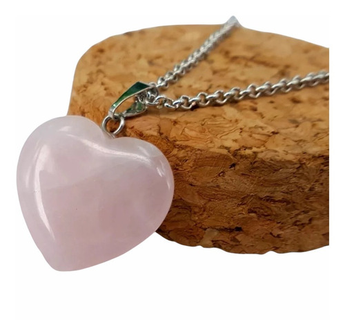 Collar Corazón Cuarzo Rosa Natural Chico Acero Inoxidable