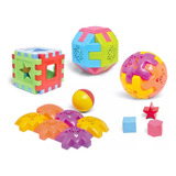 Kit 3 Brinquedos Infantil Bola Cubo Bola Quadrada Didático