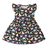 Vestido J Para Niñas Pequeñas, Bonito Estampado De Dinosauri