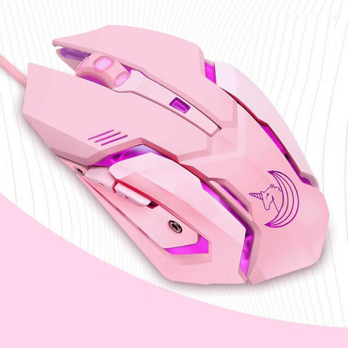 Mouse Gamer Con Diseño Unicornio Y Luces Led Rosado