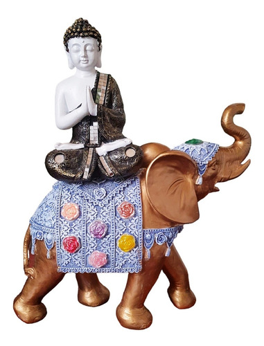 Elefante Decorativo Em Resina Indiano Sabedoria Sorte- Buda