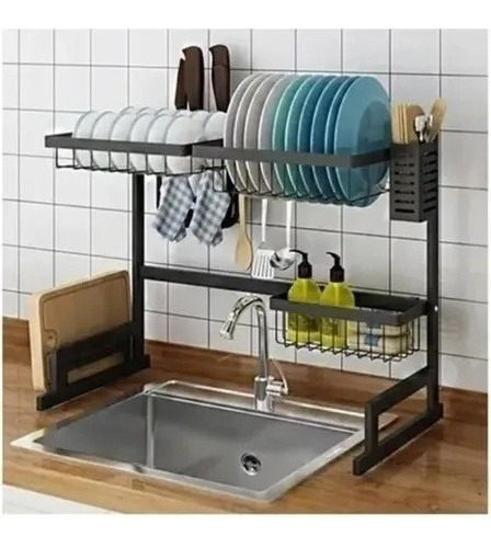 Moderno Secaplatos Acero 65cm Cocina Escurridor Negro Amplio