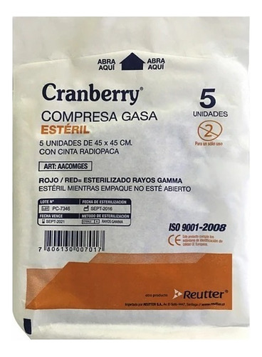 Compresa De Gasa Estéril 45x45cm Envase De 5 Un. Cranberry 