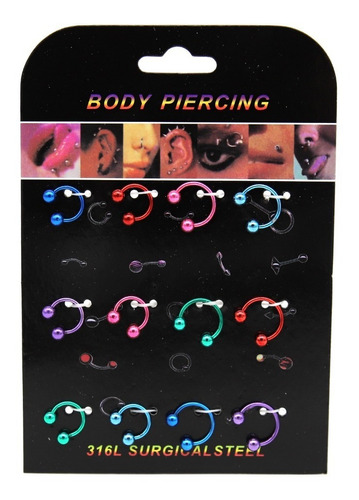 Piercing Circular Barbell Acero Colores 3 Display 1,2x8/10x4