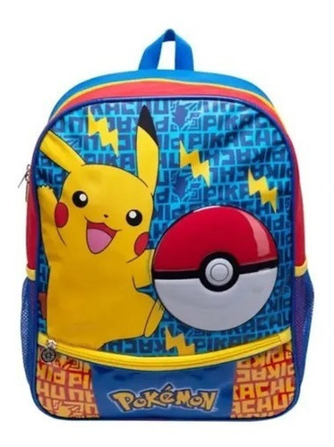 Mochila Pokemon Pikachu Pokebola Estampado Azul 160015 Primaria Ruz