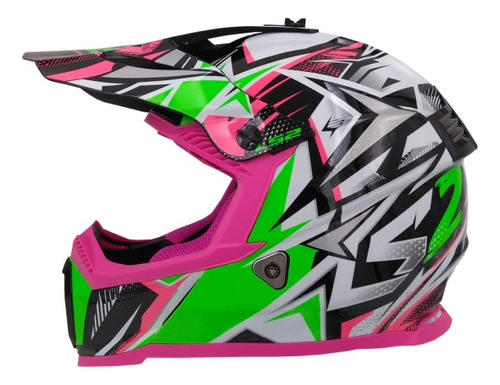 Casco 437 Junior Fast Evo Strong Blanco Verde Rosa