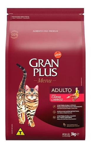 Ração Gatos Adultos Carne E Arroz Menu 3kg Granplus