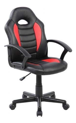 Cadeira Gamer Infantil Pelegrin Pel-9353 Preto E Vermelho Com Estofado De Couro P.u.