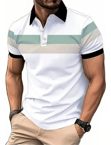 Polo Camisa De Manga Corta A Rayas De Moda Para Hombre
