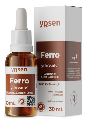 Ferro Bisglicinato Suplemento Líquido Ydrosolv® Yosen 30ml Sabor Framboesa