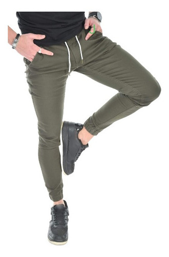 Pantalon Jogger Elastizado Gabardina Corte Chino Hombre