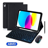 Case Imã + Mouse Teclado Luz Abnt2 Para iPad 10 A2757 A2696