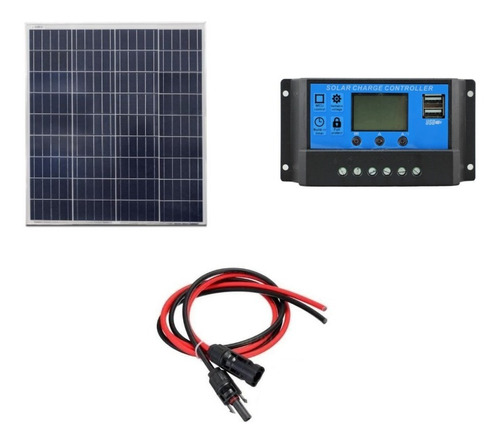 Kit 5m Cabo Solar+placa Painel 50w+controlador+conector 