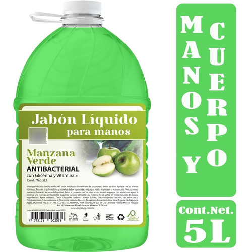 Jabón Líquido Para Manos Manzana Verde 5l Vivonatural