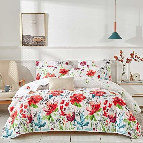 Ropa De Cama Uozzi Juego De Colcha Floral Reversible Queen D