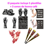 5 Plantillas Stencil +3 Conos Henna Color Café Tatuaje Temp