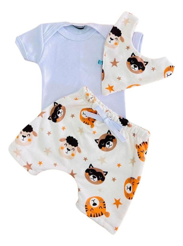 Conjunto Para Bebe Menino Com Babador E Bermuda