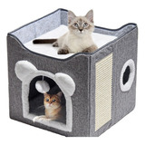 Cama Casa Para Gato Mascota Plegable Con Rascador Juguete Color Gris