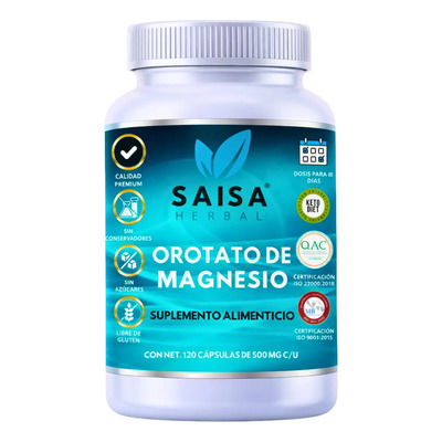 Orotato De Magnesio 100% Puro De 120 Cápsulas Saisa Herbal | Suplemento Alimenticio | MercadoLibre