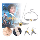 Collar School De Harry Potter  + Aretes + Pulsera Snitch 3pz