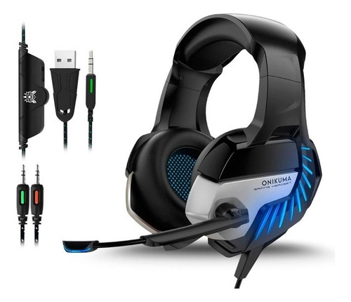 Audífonos Gamer Onikuma K5 Black Y Blue Con Luz Led