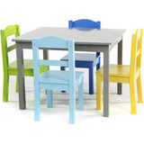 Juego De Mesa Y 4 Sillas Infantil Gris Azul Verde Amari...