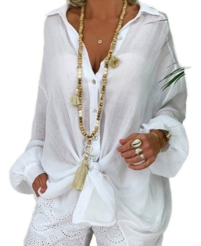 Camisa Holgada Con Botones For Mujer Chemise Beach Cover-up