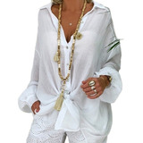 Camisa Holgada Con Botones For Mujer Chemise Beach Cover-up