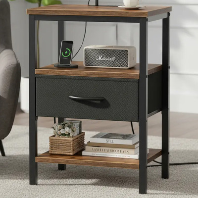 Buró Moderno con Cargador USB y CA Marrón Negro MDF y Metal 3 Estantes | Envío gratis