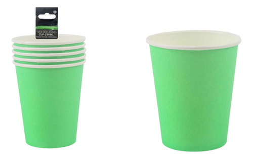 Vasos Verde Fluor  De Carton 250 Ml 6 Pcs 