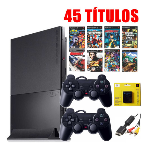 Game Top Playstation 2 Ps2 Slim Completo+ 02controles+ 43 Títulos!