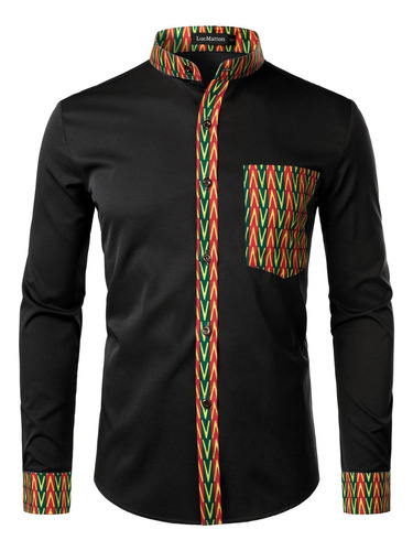 Camisa Dashiki Con Cuello De Retazos Y Estampado Africano Pa
