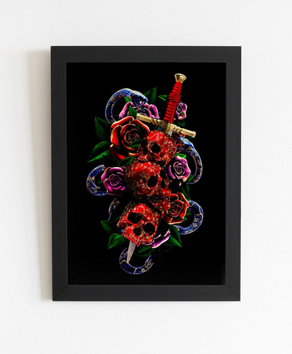 Quadro Decoração Estúdio Tatuagem Arte Adaga Rosas