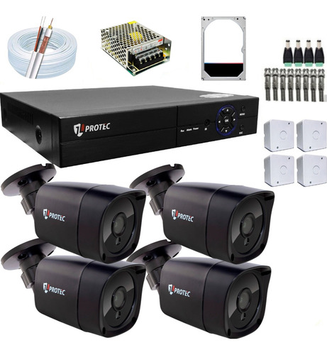 Kit 4 Câmeras Black Segurança Dvr 4ch App P/ Celular Full Hd