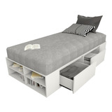 Cama De Una Plaza Box Moderna Minimalista Juvenil + + +