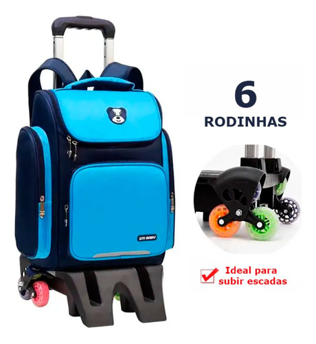 Mochila Escolar Com 6 Rodinhas Resistente Impermeável 