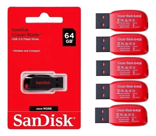 Sandisk Cruzer Glide 64gb 2.0 Flash Drive Pen Drive  5 Pack