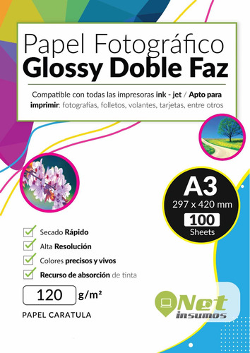 Papel Fotográfico Doblefaz Glossy A3 120 Gr Pack 100 Hojas