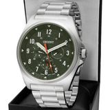 Relógio Orient Original Masculino P. D´água Estilo Militar Cor Da Correia Prateado Cor Do Bisel Prateado Cor Do Fundo Verde