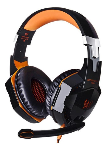 Audífonos Gamer Kotion G2000 Negro Y Naranja Con Luz Led