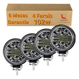 4 Farol De Milha Led Redondo 102w 12v/24v Truck Caminhão  