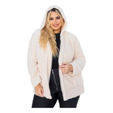 Casaco De Frio Sobretudo Teddy Capuz Felpudo Plus Size Blusa