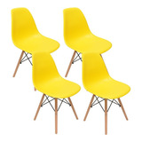 Cadeira De Jantar Decorshop Charles Eames Dkr Eiffel, Estrutura De Cor  Amarelo, 4 Unidades