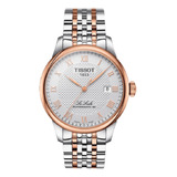 Reloj Pulsera Tissot T-classic Le Locle Powermatic 80 Le Locle Powermatic 80 De Cuerpo Color Plateado Y Oro Rosa 5n, Analógico, Para Hombre, Fondo Plateado, Con Correa De Acero Inoxidable Color Gris Y