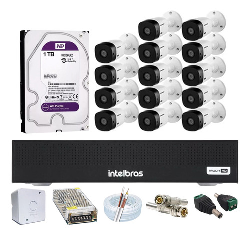 Kit 14 Cameras Intelbras, Dvr 16ch Mhdx 1016, 1 Tb Purple