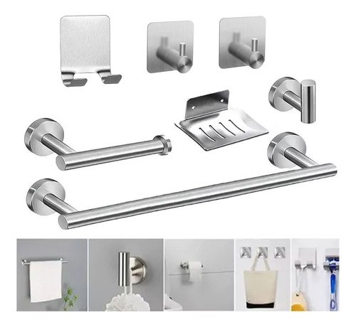 Juego De Accesorios De Baño Plata Mate, 7 Piezas