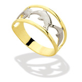 Anillo De Oro Rose Y Blanco Laminados 18k Delfines Rommanel