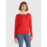 Jersey Lana Con Cuello Redondo De Mujer Rojo Tommy Hilfiger