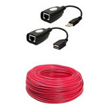 Cabo Extensor Usb 20 Metros Com Adaptador Rj45 Cat6 Cobre