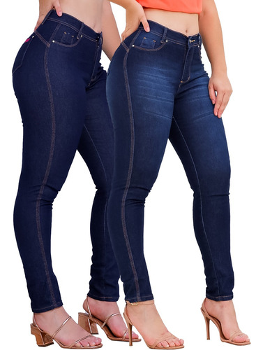 Kit 2 Calças Jeans Feminina Cintura Alta Com Lycra Elastano